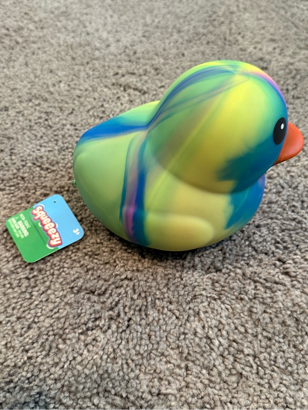 Squeeze Rainbow Rubber Duck Toy with Orange Beak - Picture 4 of 5